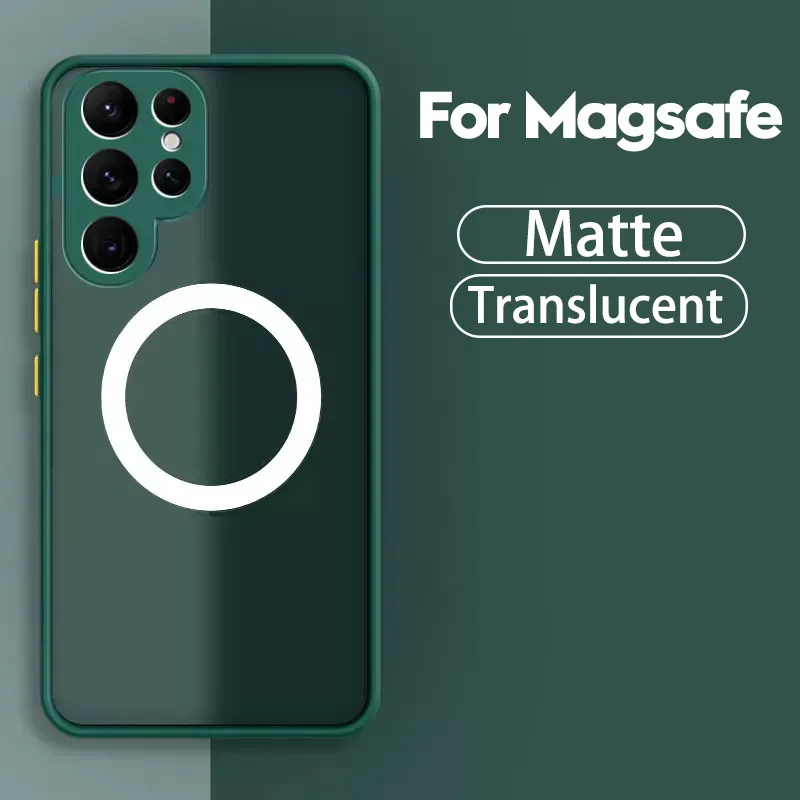 

Противоударный армированный Магнитный чехол Magsafe для беспроводной зарядки для Samsung S23 S22 S21 S20 Plus Ultra FE A52 A53 A71, матовый чехол