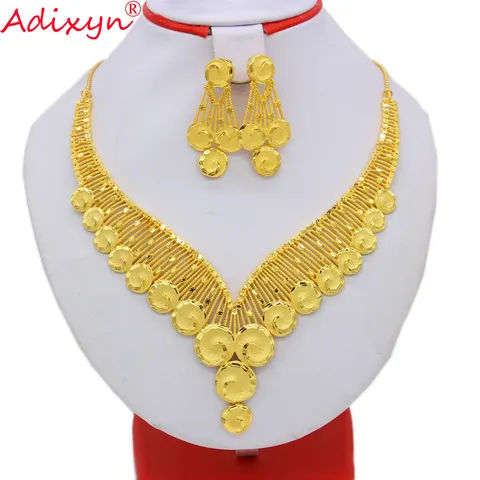 Adixyn Широкое Ожерелье и серьги, цвет золото/медные ювелирные изделия в африканском стиле/эфиопские свадебные подарки N08094