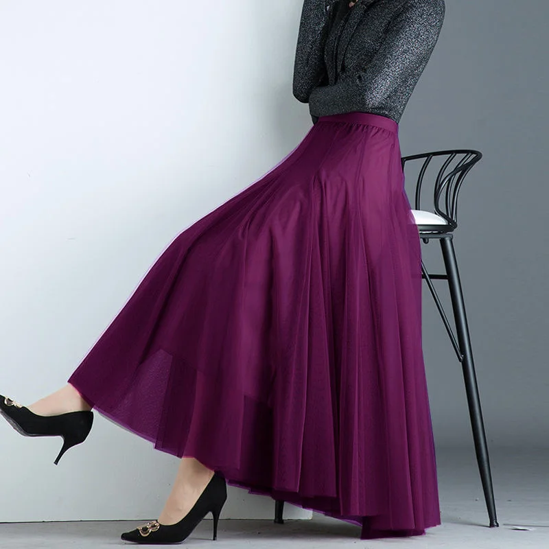 

Женская длинная фатиновая юбка, трехслойная Расклешенная юбка макси в стиле пэчворк, розовая, горчичная, синяя