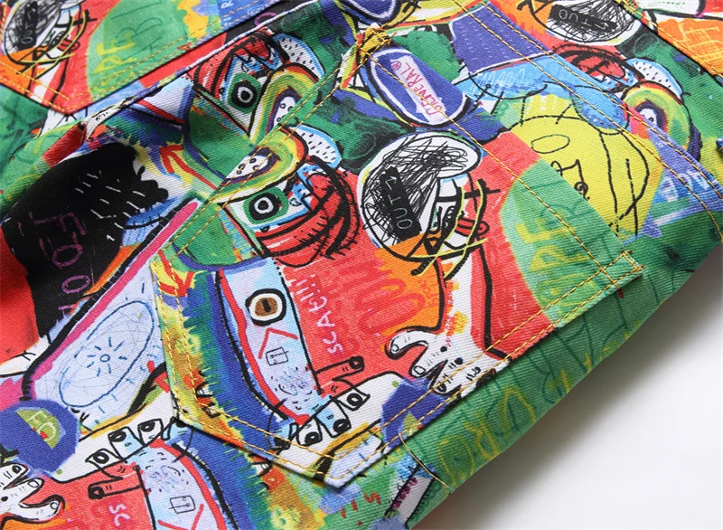 Men's Colorful Graffiti Printed Jeans Y2K Colorful Slim Fit Tapered Elastic Casual Pants Fashion Street Clothing Small Foot Pant