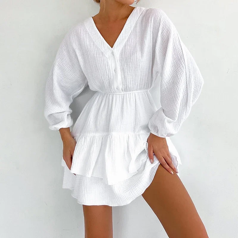 

Женское платье PASSIONNÉ с V-образным вырезом и длинным рукавом-фонариком, приталенное платье с высокой талией, женское повседневное модное осеннее платье, новинка 2023