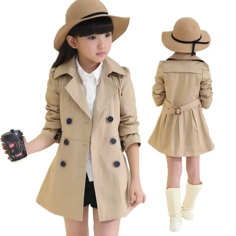 

3 To 14Y Teen Girls Long Trench Coats New Fashion England Style Windbreaker All-match Jacket Spring Autumn Children's Clothing