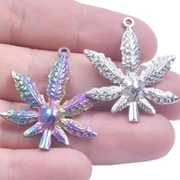 rainbow color maple leaf pendant jewelry making stainless steel charms necklace for womens party and birthday gifts 5pcs