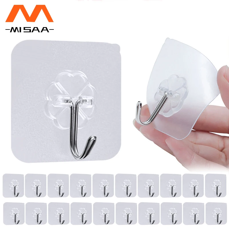 

Transparent Hooks Wall Hanger Coat Towel Rack Self Adhesive Hooks Key Storage Hanger For Kitchen Bathroom Door Home Accessories