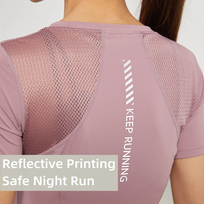 2022 Summer Sports Shirts Quick Dry Fitness Short Sleeve Women Mesh Breathable Yoga Shirts Gym Workout Top Running Slim T-Shirt