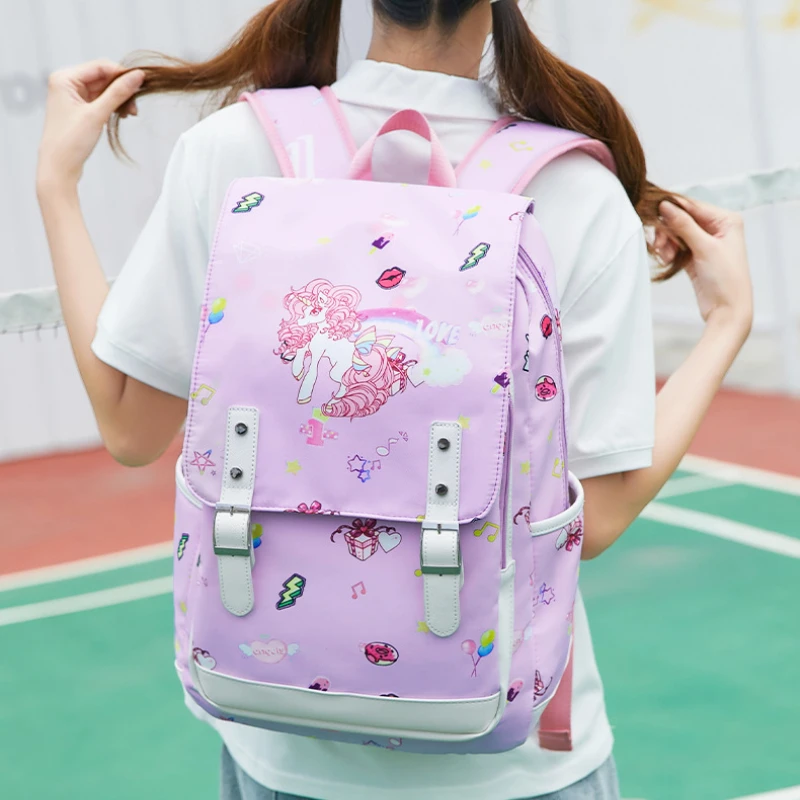 Girl Cartoon School Bags Junior High School Student Cute Children Unicorn Backpack for Travel Mochila Large Capacity Sac Licorne