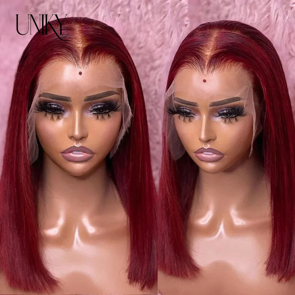Burgundy HD Transparent Lace Front Human Hair Wigs 99J Red Straight 13x4 Lace Front Wig For Women  4x4 Lace Closure Straight wig