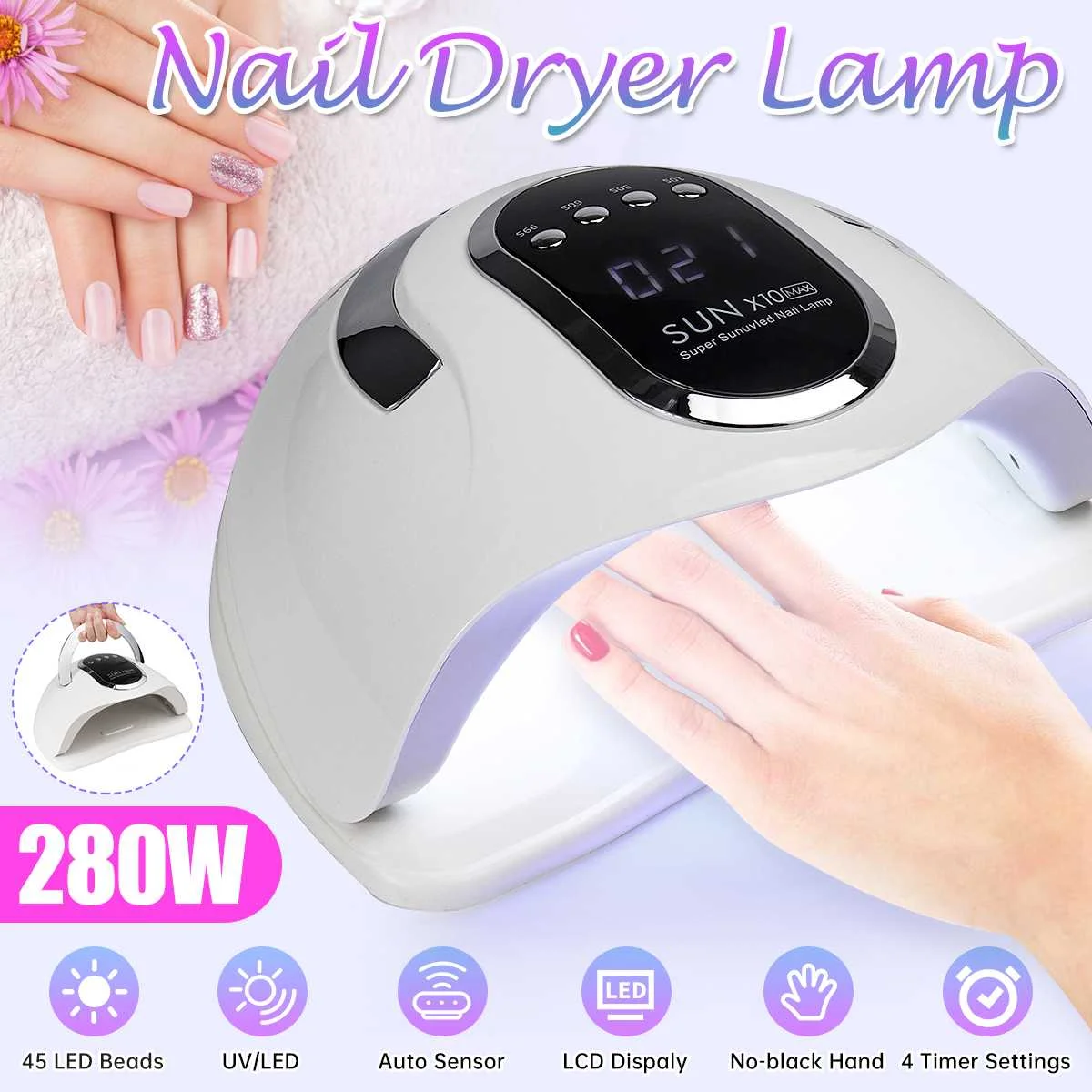 

280W Nail Dryer LED Nail Lamp UV Lamp for Curing All Gel Nail Polish With Motion Sensing Manicure Pedicure Salon Tool SUN