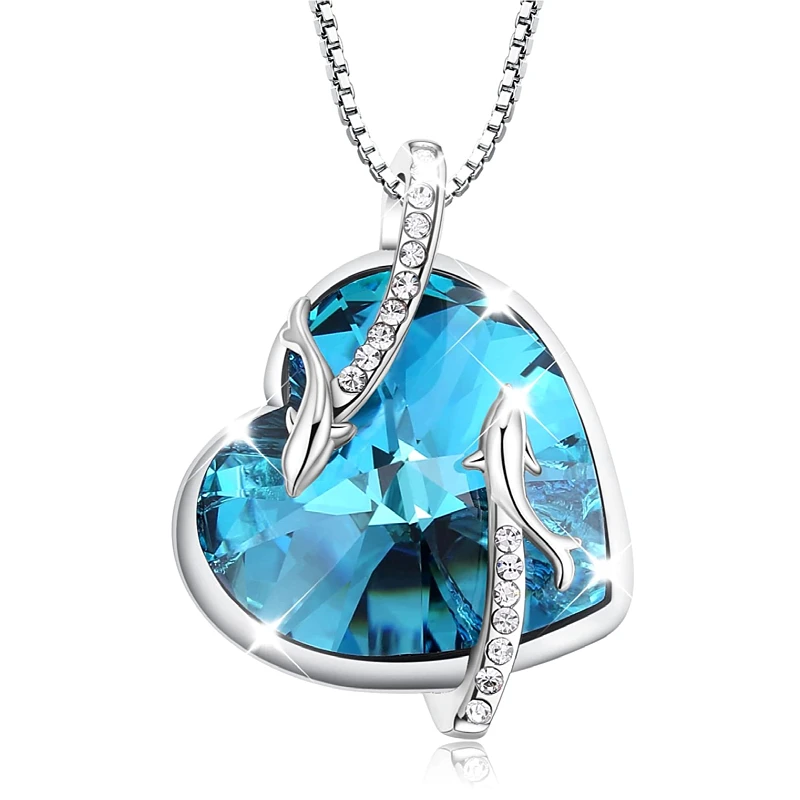 

KYTRD Ocean Heart Cute Dolphin Necklace Exquisite Ocean Crystal Pendant Quality Christmas Gift for Girls