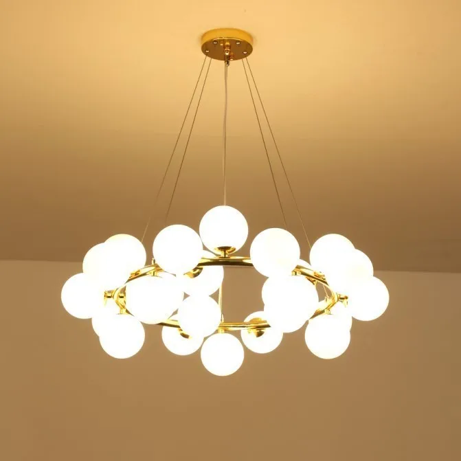 

Post-Modern Minimalist Creative Magic Bean Nordic Restaurant Living Room Lamps Multi-Head Glass round Golden Lamp Molecular
