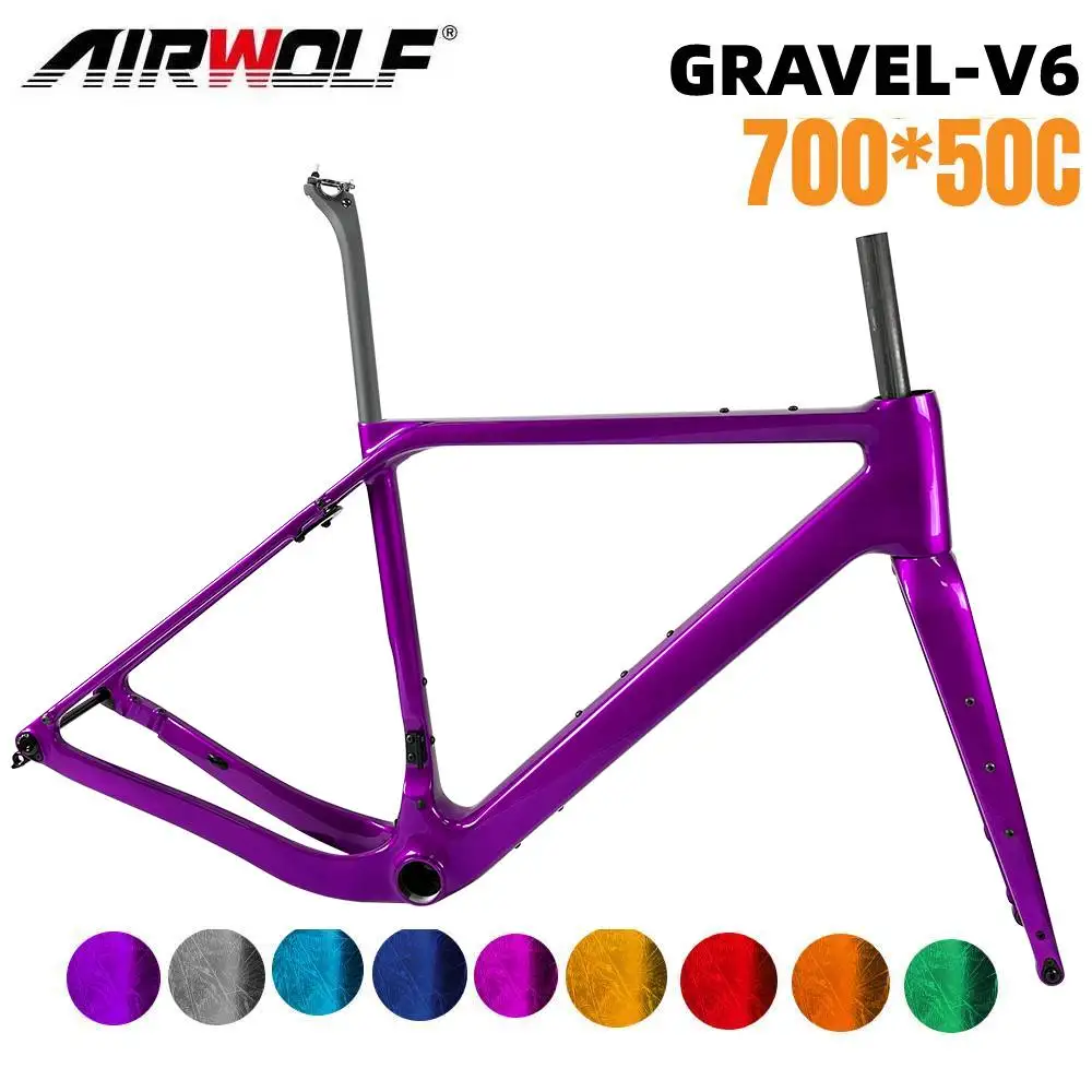 Airwolf Carbon Gravel Frame 700*50C Road Bike Frames Internal Cable Routing Gravel-V6 Frameset Disc Brake Cyclocross Frame