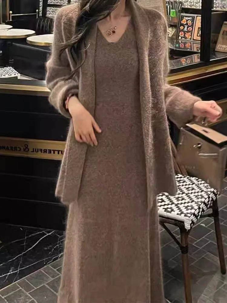 Модное вязаное платье BZVW из двух частей для женщин с V-образным вырезом без