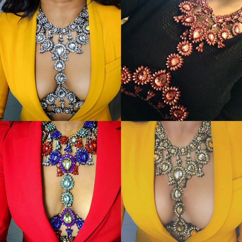 

Best Lady DIY Vintage Crystal Large Long Body Chain Necklace for Women Rhinestone Metal Maxi Layer Punk Sexy Party Body Jewelry