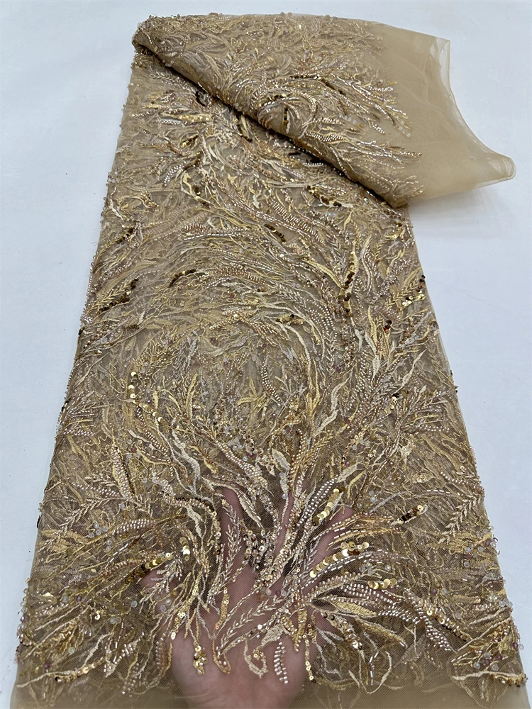 Кружевная ткань с бусинами для свадебного платья