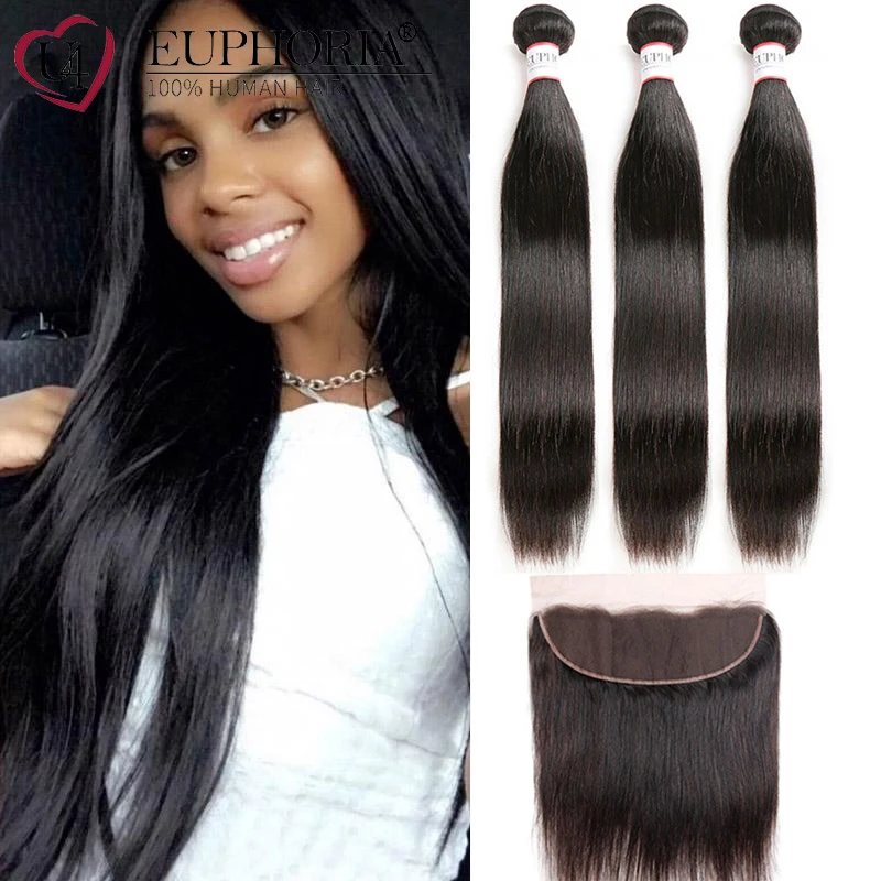 

Brazilian Human Hair Straight 3 Bundles With 13x4 Lace Frontal Natural Color Bundles With Swiss Lace Closure Extension Euphoria