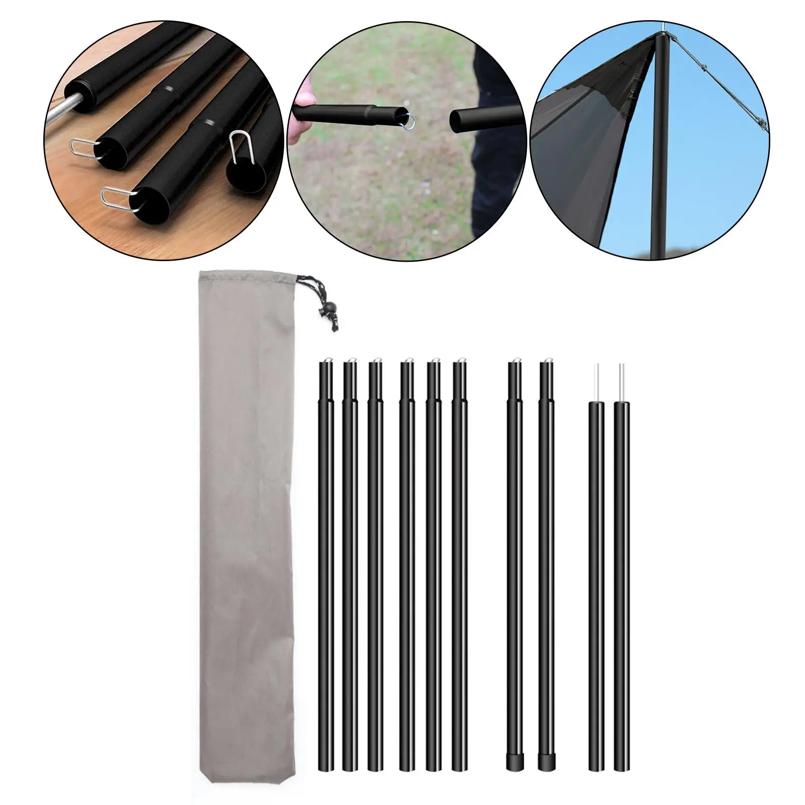 

2Pcs Poles 2M W/ Storage Pouch Support Shelter Building Awning Poles
