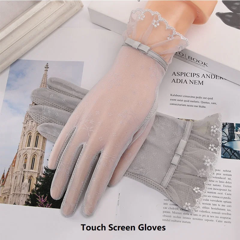

Female Summer Sunscreen Cotton Sun Driving Cycling Mittens Women Flowers Full Finger Touch Screen Thin Typing Gloves