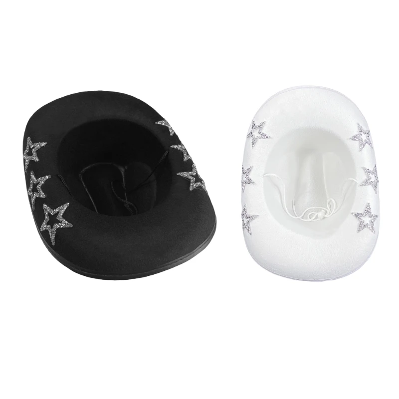

Retro Fedora Hat Adult Felt Cowboy Hat Sequins Star Pattern The West Style Hat