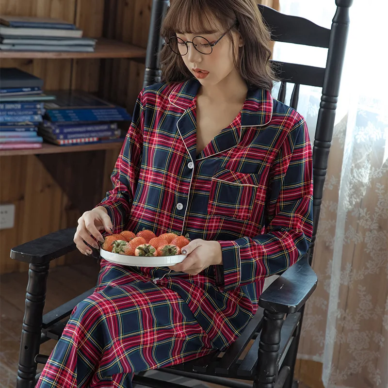 Весенняя женская Хлопковая пижама одежда для сна пижамный комплект с длинным