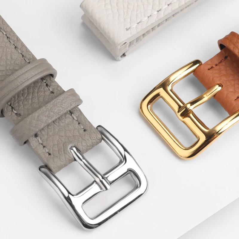 Handmade Pebbled Leather Watchband 14mm 16mm 18mm Black Gray Leather Strap H Buckle Watch Band women's Watch Accessories