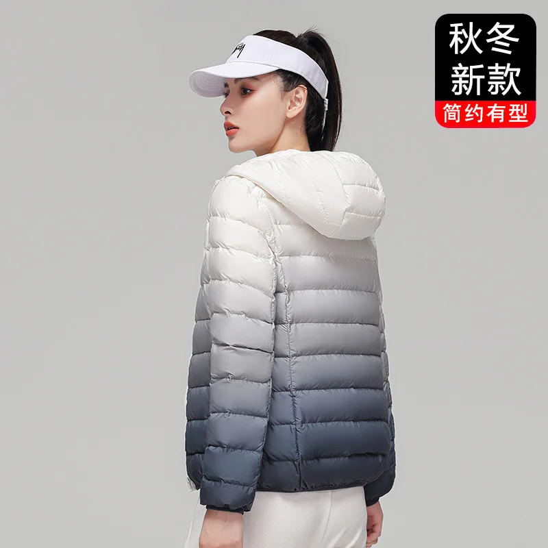 Lightweight Down Jacket Women 2022 New Autumn Winter Short Hooded Casual Fashion Gradient Ultra-thin Coat Outwear
