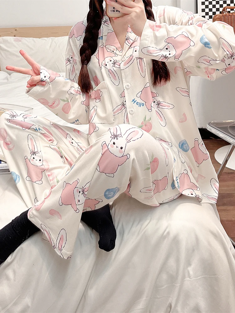 Весенне-осенняя милая пижама с героями мультфильмов для девочек женский костюм