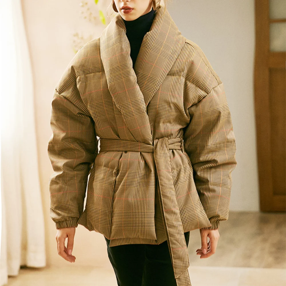 

Plaid 90 High Cashmere High-end Down Jacket Women's Short Small Loose Profile Winter Jacket