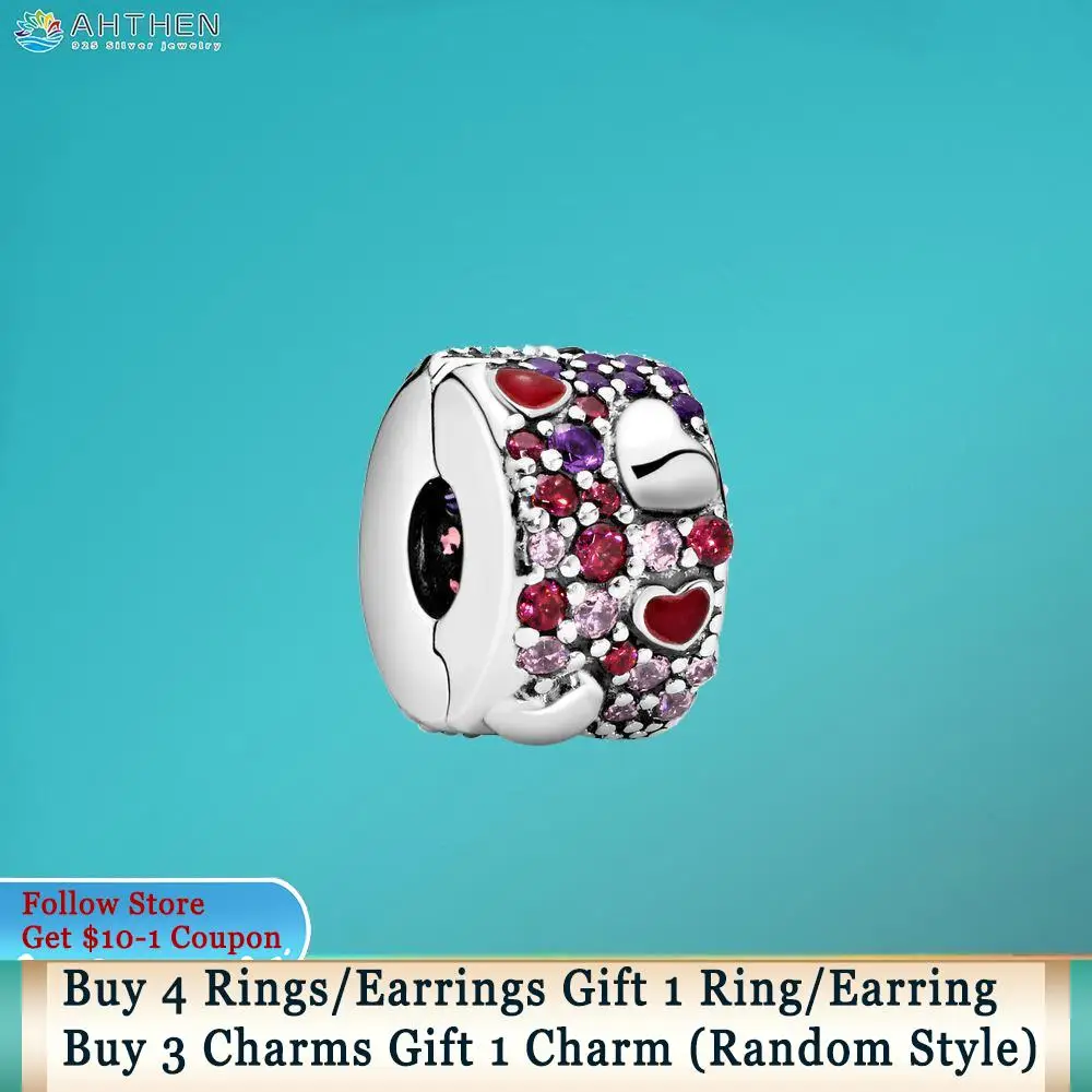 

Ahthen 925 Sterling Silver Beads Asymmetric Hearts Of Love Clip Charms fit Original Pandora Bracelets Women DIY Jewelry Making