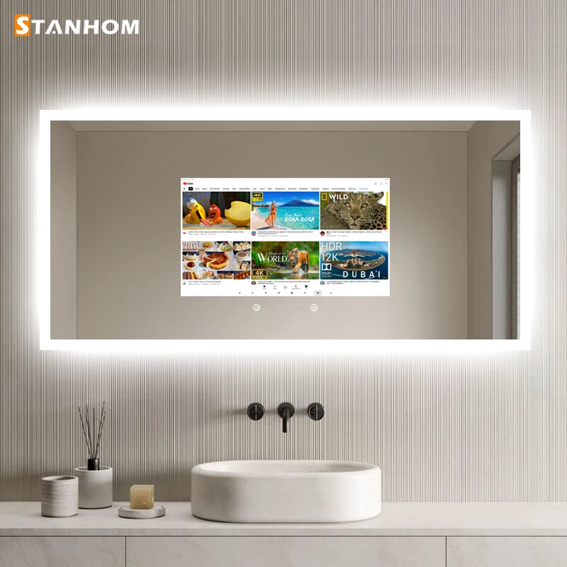Фото Зеркало STANHOM для ванной комнаты Android 11, умное светодиодное зеркало с сенсорным экраном №2