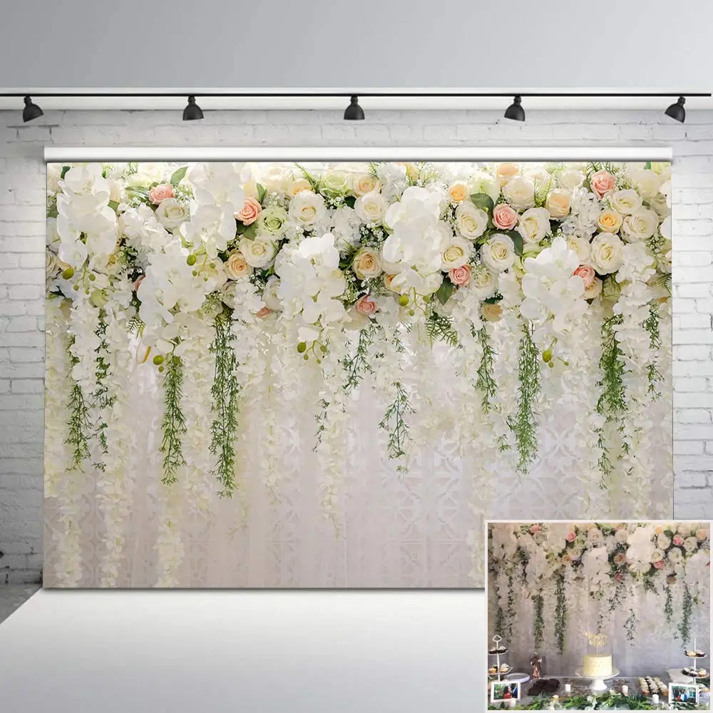 Fondo Floral de boda, telón de fondo de pared de Rosa Blanca y rosa, ducha nupcial, escena romántica, fondos de fotografía, Princesa, flor
