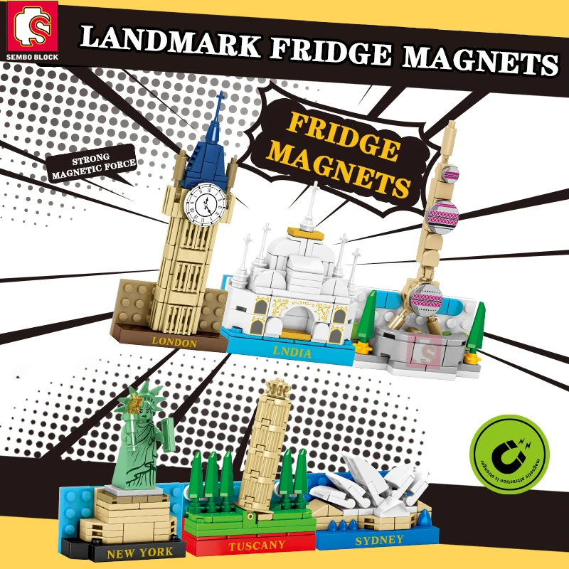 

SEMBO BLOCK Fridge Magnets Bricks Landmark Building Blocks DIY Playsets Display Architecture Idea Gifts Toys Children Adults