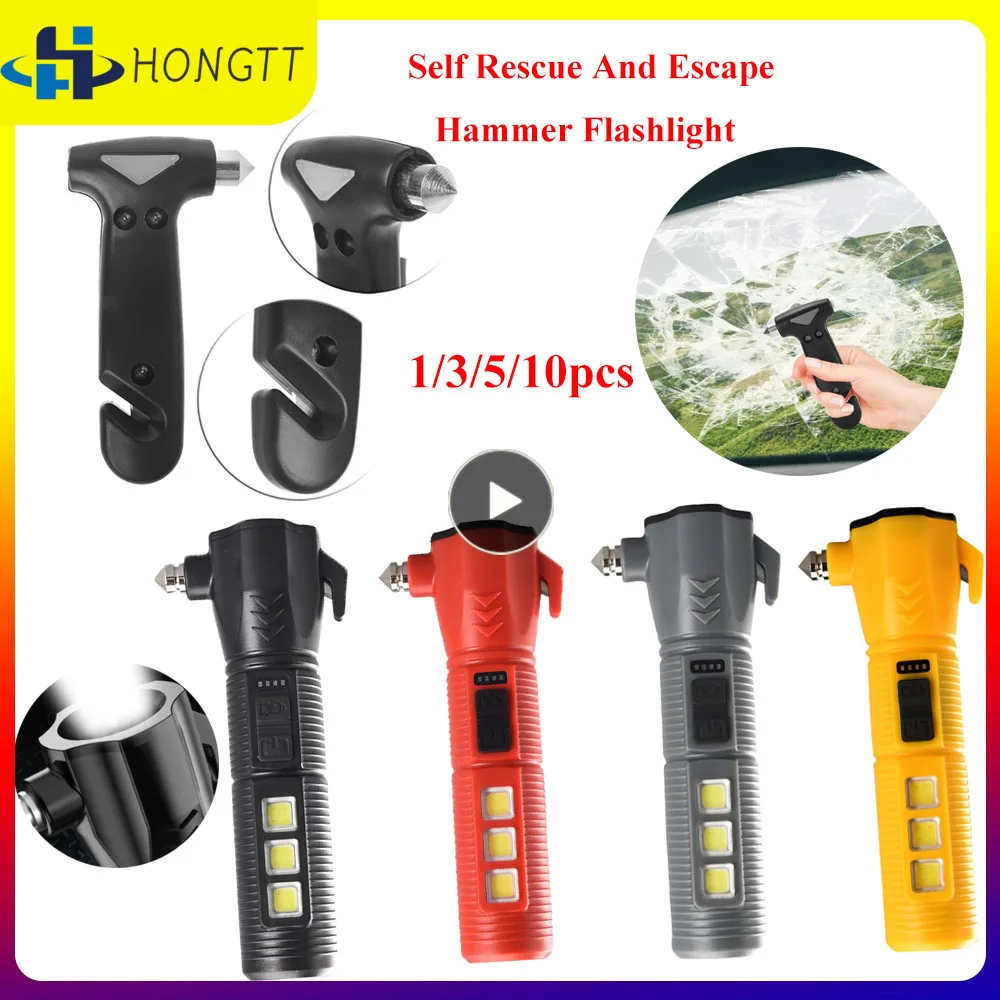 

USB Multi-function Car Safety Hammer Flashlight Self Rescue And Escape Seat Belt Cutter Broken Window For Outdoor Emergency Use