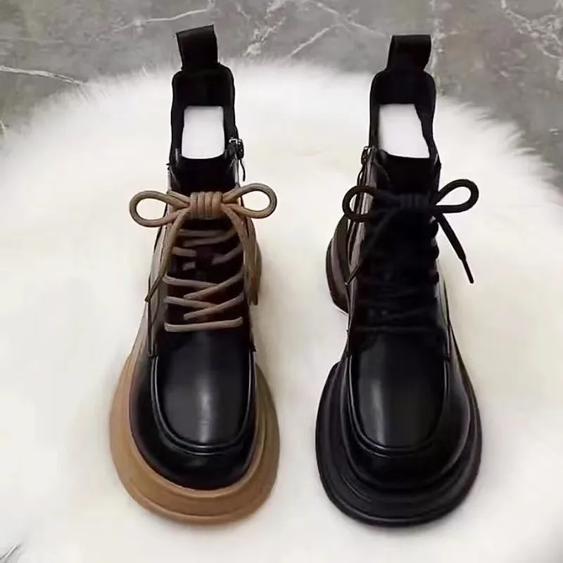 Boots Women's Shoes British Style Autumn New Woman Boots Platform Shoes Leather Versatile Single Boots Thick Sole Ladies Boots