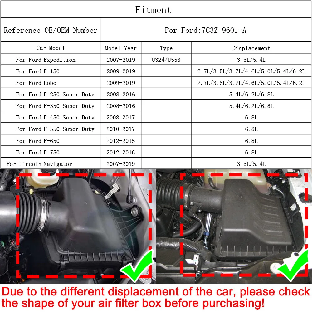 Воздушный фильтр двигателя автомобиля 7C3Z-9601-A для Ford F-150 F-250 F-350 Lincoln Navigator Super Duty