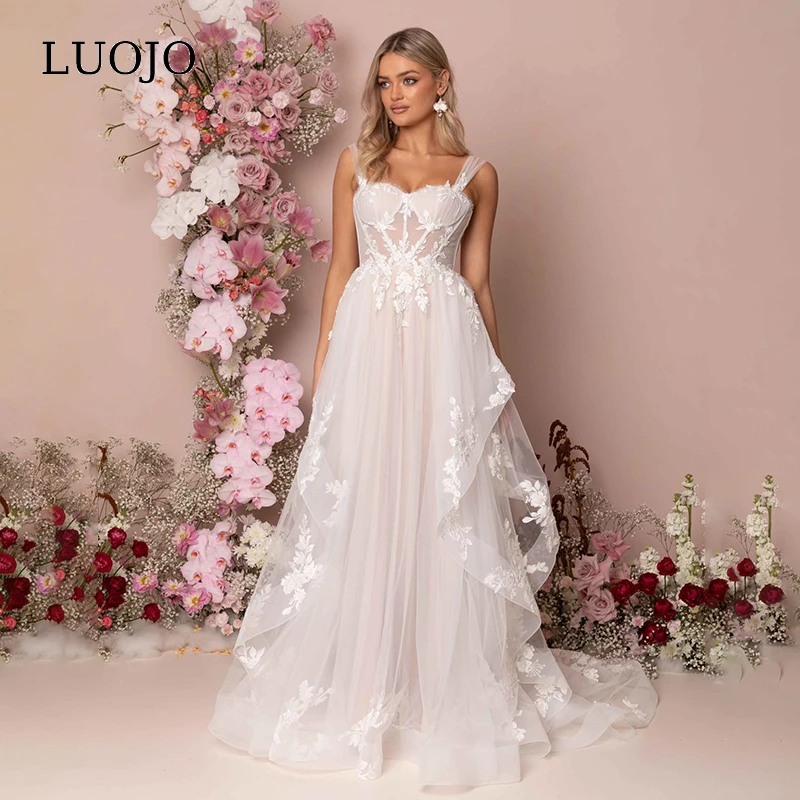 

LUOJO Pleats Wedding Dress Charming Sweetheart vestidos de novia A-line Appliques Backless Sleeveless robe de mariée