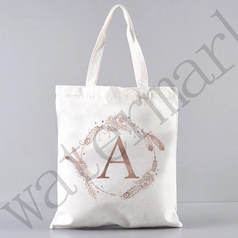 

Flowers Alphabet A-Z Women Shopping Tote Letter Bags Gift Canvas Bags Large Capacity Student Toiletries Organizers Casual Tote