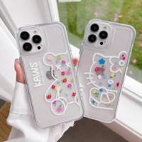 cute hello kitty and bear phone case for iphone 11 12 13 pro max x xs xr 7 8 plus shockproof transparent protector cover