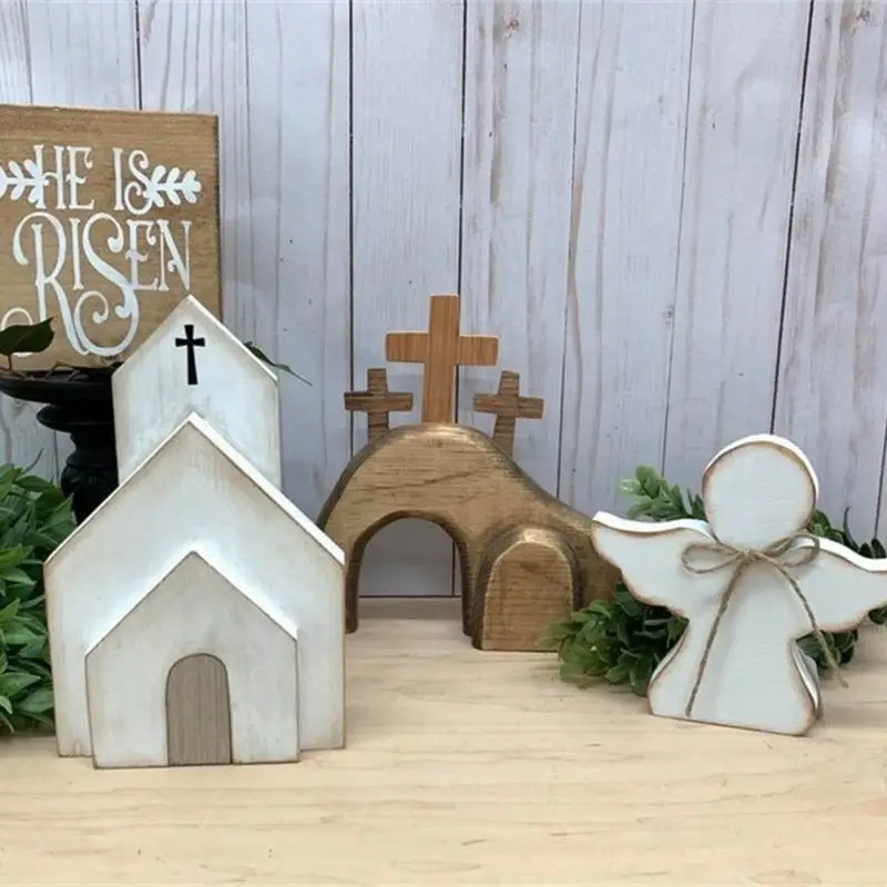 

Statue Ornaments Household Easter Cross Christian Wooden Party Decoration Table Ornament Creative Home Decoration