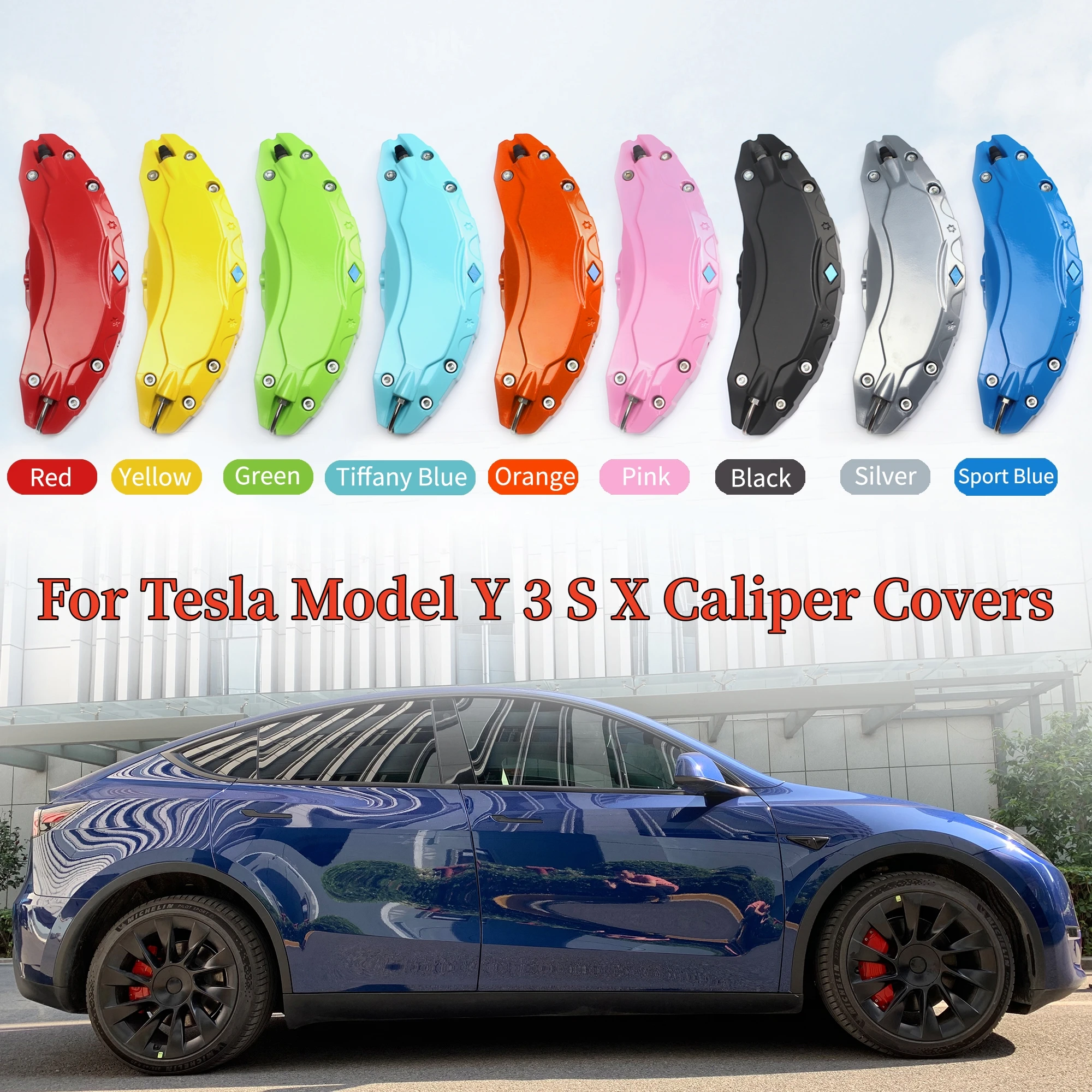 

Fit For Tesla Model Y 3 S X Caliper Covers Aluminum Alloy Wheel Hub 2021-2023 Set Of 4, 9 Colors With Stickers