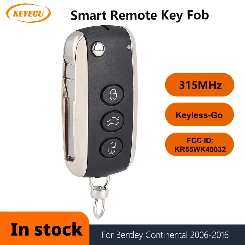 

Дистанционный смарт-брелок KEYECU с 3 кнопками, 315 МГц, для Bentley Continental GT GTC 2006-2016, идентификатор FCC: KR55WK45032