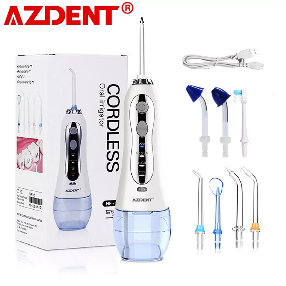 

Azdent Cordless Oral Irrigator Portable Water Dental Flosser USB Rechargeable Tooth Pick 300ml 5 Jet Tips