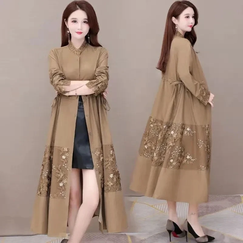 Женский Тонкий тренчкот с воротником-стойкой свободная однотонная ветровка