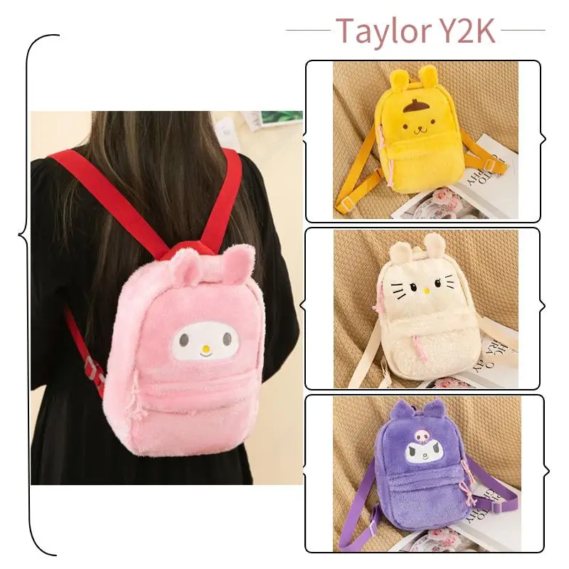 

Sanrio Hello Kitty Plush Backpack Anime Figure Kuromi My Melody Kawaii Women's Shoulders Bag Fashion Y2K Sweet Girl Stuffed Toy