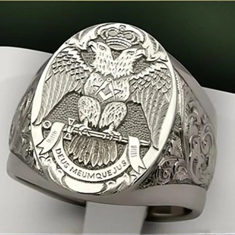 

Vintage Double Headed Eagle Masonic Pattern Men's Ring Gothic Steampunk Hip Hop Carved Animal Pattern Party Club Gift