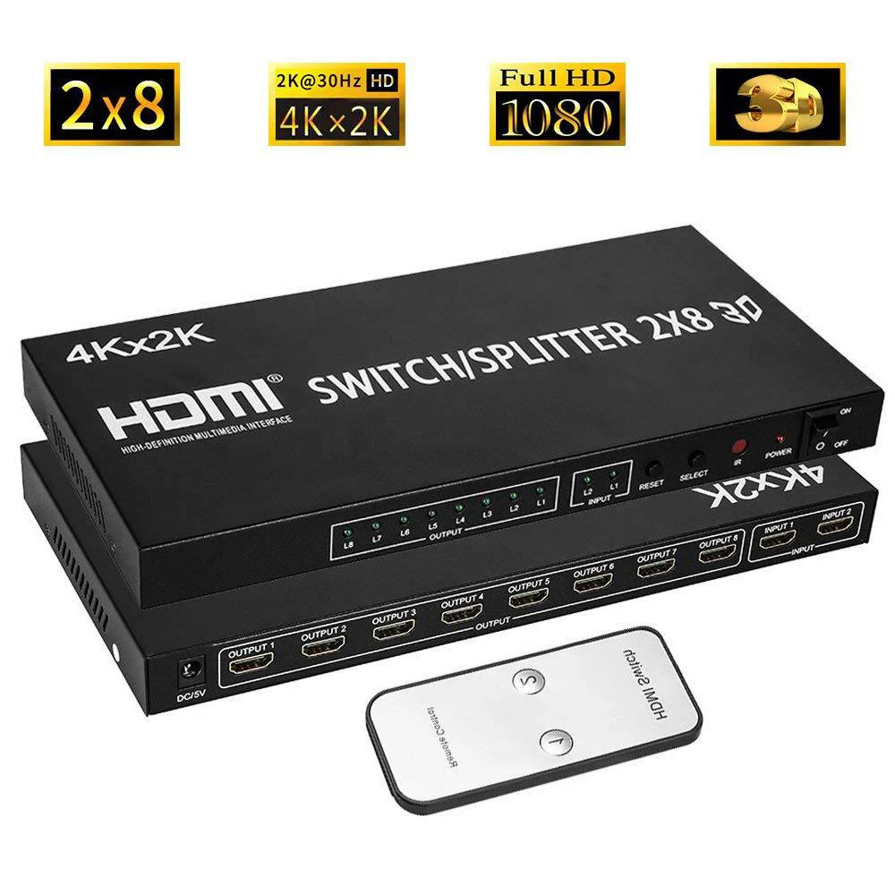 

4K 3D 2x8 HDMI переключатель сплиттер 2x2 2x4 видео преобразователь 2 входа 8 выход для PS4 DVD камеры ноутбука ПК на 2 4 6 8 Multi TV монитор