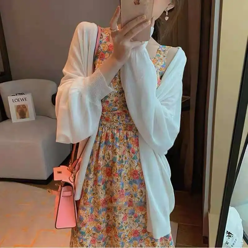 Свитера женские солнцезащитные однотонные простые кардиганы с открытыми