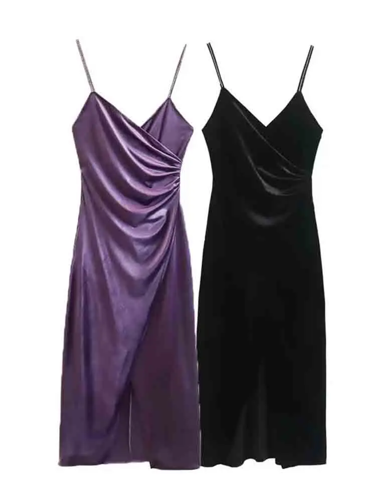 

KLKXMYT TRAF Velvet Dress Woman Rhinestone Straps Long Dress Women Backless Sexy Dresses Elegant Evening Party Dresses For Women