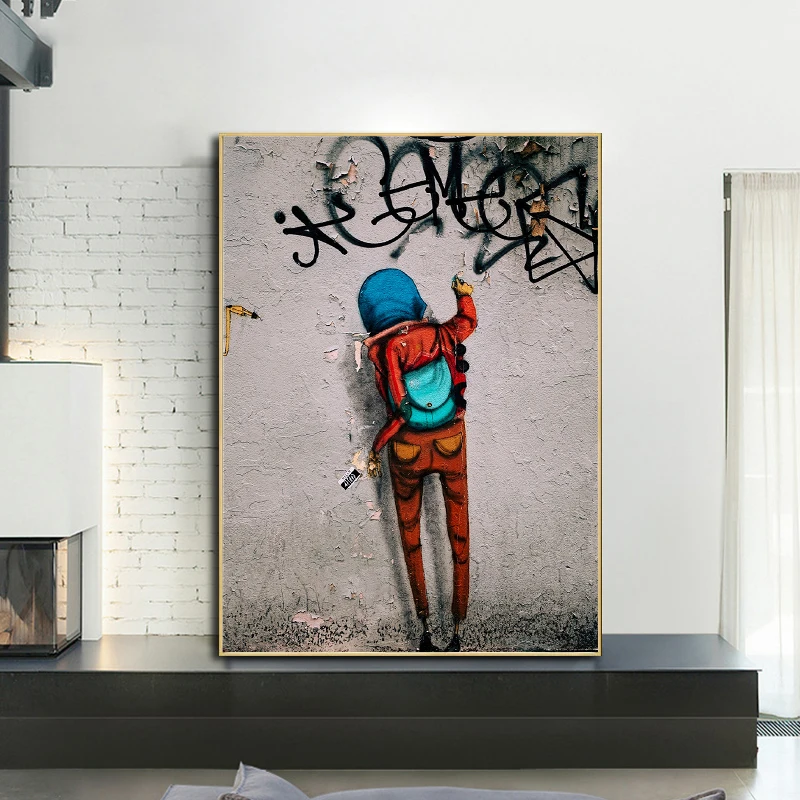 

Картина на холсте граффити искусство улица настенное искусство абстрактный мальчик плакат печать Настенная картина для гостиной украшени...