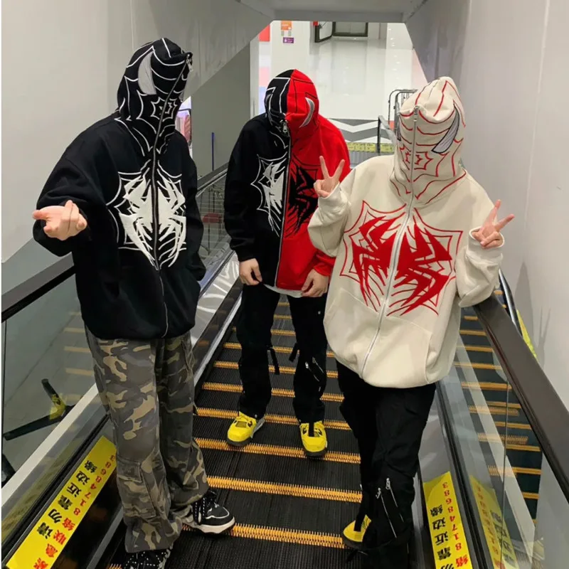 

Fashion Gothic Sweatshirt Spider Zip Up Hoodie Winter 2000s Halloween Y 2k New In Cardigan Jacket Long Sleeve Hooded Top Yk2 Emo