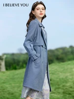 i believe you spring 2022 women coat blue mid long trench coat autumn casual office lady loose double breasted coat 2214064047